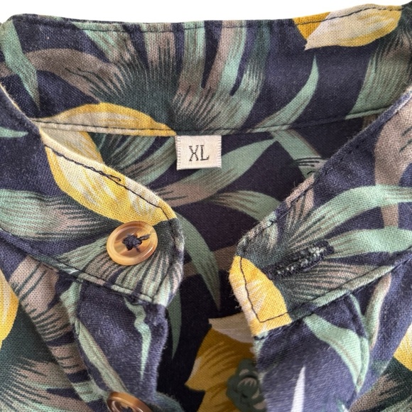 Floral Linen Blend Popover Blouse Size XL Roll Tab Sleeve Casual - Picture 8 of 16